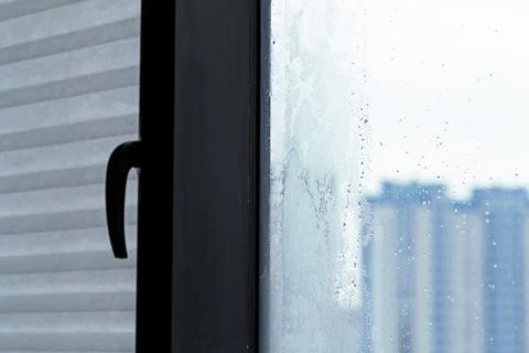 Frozen window glass, bad ventilation Stock Photos
