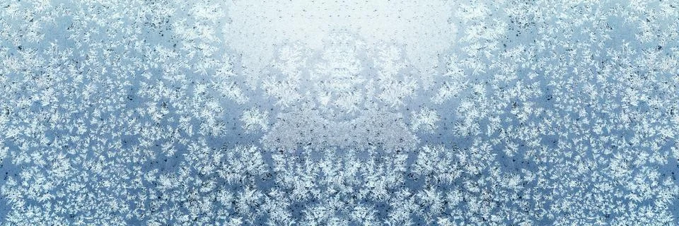 Frozen window glass. Long banner Stock Photos