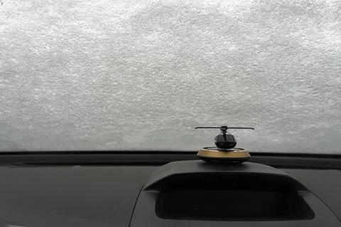 Frozen Windshield from Driver's Perspective Stock Photos