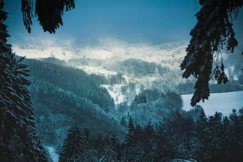 Frozen winter landscape with clouds Stock Photos