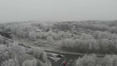 Frozen Winter Landscape with Cultivation Plot, Aerial Reveal 動画素材 146751327