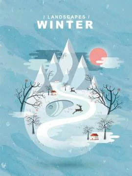 Frozen winter landscape in flat design Stock Illustration