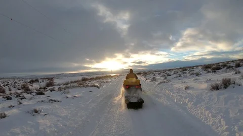 Frozen winter snow polar vortex snow and quad with sled 4k Stock Footage 102241769