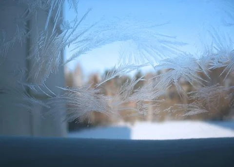 Frozen winter window Stock Photos