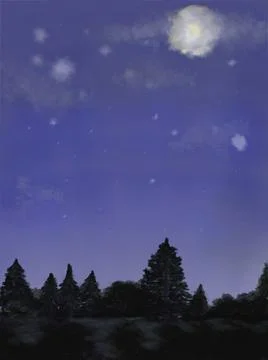 Frozen Winters Night Landscape Stock Illustration