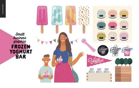 Frozen yoghurt bar - small business graphics - customers Stock Illustration