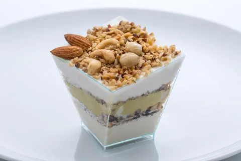 Frozen yogurt cake with nuts 스톡 사진