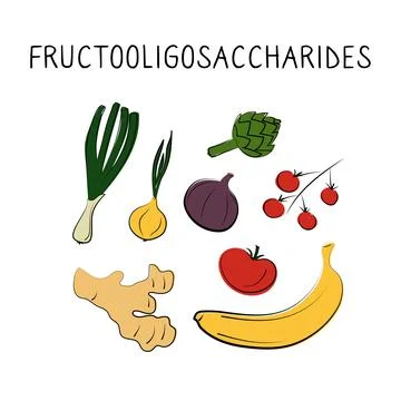 Fructooligosaccharides-containing food. Groups of healthy products containing Stock Illustration