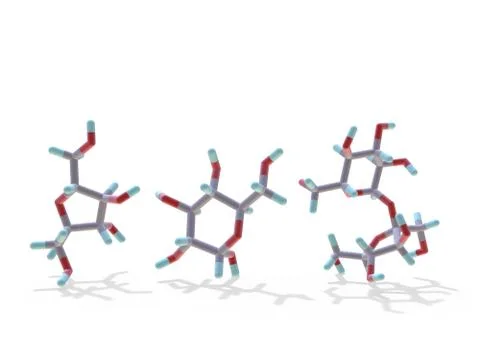 Fructose, glucose and sucrose molecules Stock Illustration
