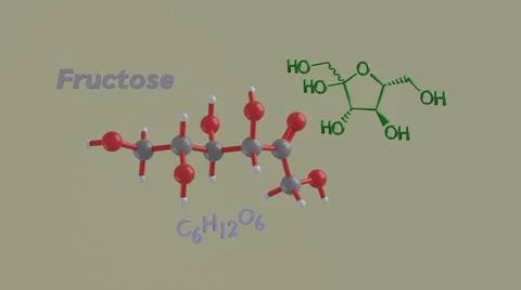 Fructose reducing sugar science molecule 3D render illustration Stock Illustration