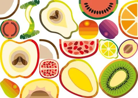 Fruit abstract geometric pattern of stylized poster with fruit . Stock Illustration