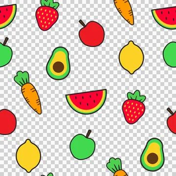 Fruit and berries, seamless pattern in flat style Stock Illustration