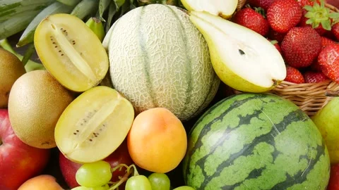 Fruit and berries on the table. Stock Footage 297299123
