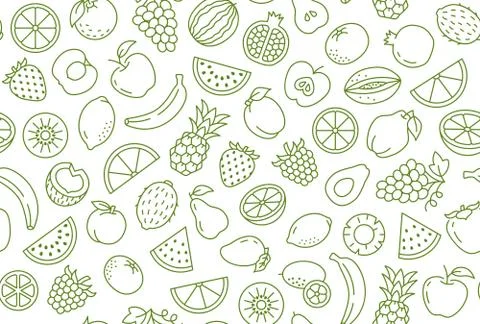 Fruit and berry background, abstract food seamless pattern. Fresh fruits Stock Illustration