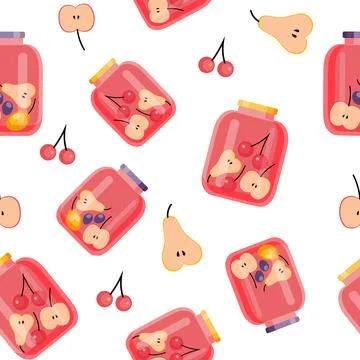 Fruit and berry background, seamless pattern. Homemade canned fruit compote Stock Illustration