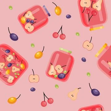 Fruit and berry background, seamless pattern. Homemade canned fruit compote Stock Illustration