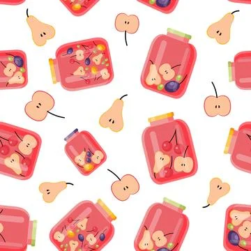Fruit and berry background, seamless pattern. Homemade canned fruit compote Stock Illustration