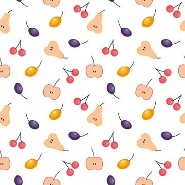 Fruit and berry background, seamless pattern Stock Illustration