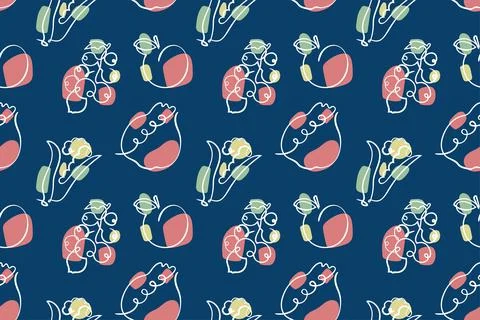 Fruit and berry seamless pattern. Garnet, corn, peach and currant sketch. Han イラスト素材