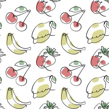 Fruit and berry seamless pattern. Strawberry, banana, cherry and lemon sketch Stock Illustration