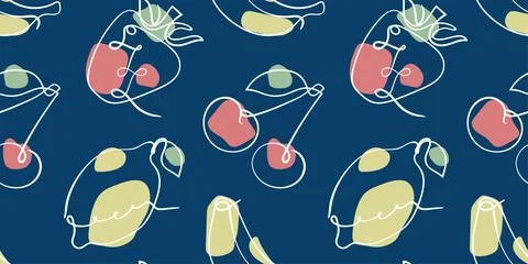 Fruit and berry seamless pattern. Strawberry, banana, cherry and lemon sketch Illustrazione stock