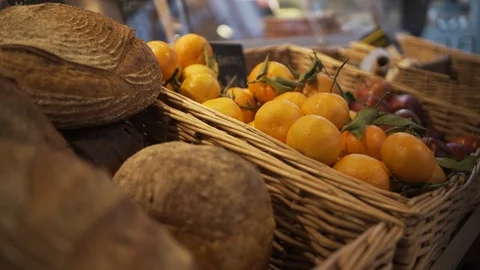 Fruit and bread in shop Stock Footage 99739446