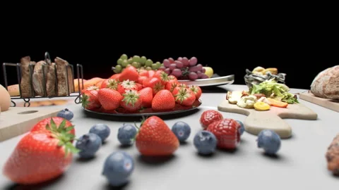 Fruit and Breakfast Foods Spread HD Stock Footage 167413734