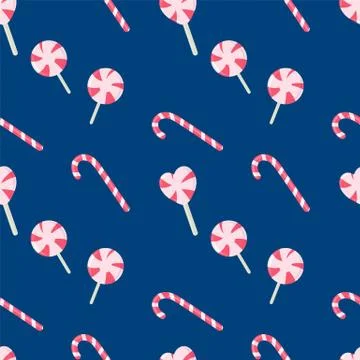 Fruit and caramel background. Pattern of candy on a stick and Christmas caramels Illustrazione stock