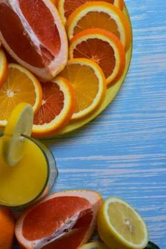 Fruit and juice on the table Stock Photos