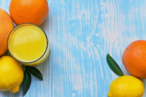 Fruit and juice on the table Stock Photos
