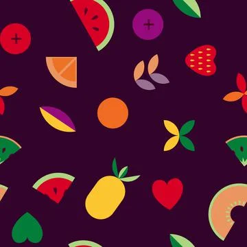 Fruit and leaves abstract vector seamless pattern. Stock Illustration