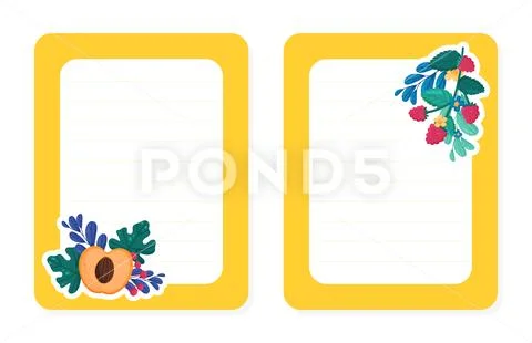 Fruit and Leaves Empty Note Card Design with Sweet Plant Vector ...