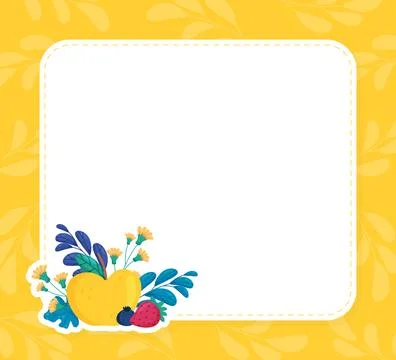 Fruit and Leaves Empty Note Card Design with Sweet Plant Vector Template Stock Illustration