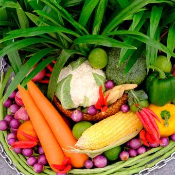 Fruit and vegetable in basket Stock Photos