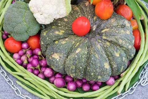 Fruit and vegetable in basket Stock Photos