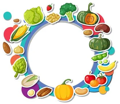 Fruit and Vegetable Border Banner with Circle Frame Stock Illustration