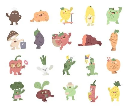 Fruit and vegetable character set Stock Illustration