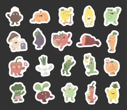 Fruit and vegetable character set Stock Illustration