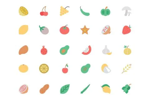Fruit and Vegetable colored Icons Set Stock Illustration