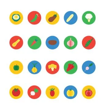 Fruit and Vegetable Colorful Vector Icons Stock Illustration