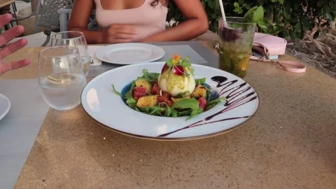 Fruit and vegetable dessert on plate Vidéo 258479656