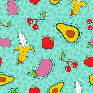 Fruit and vegetable hand drawn patch icon pattern Illustrazione stock