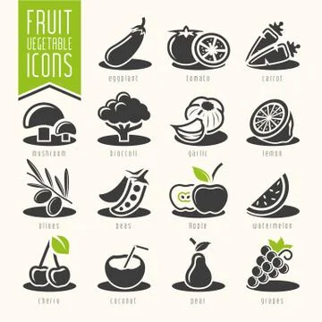 Fruit and Vegetable Icon Set Stock Illustration