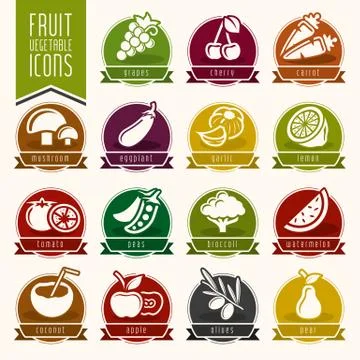 Fruit and Vegetable Icon Set Stock Illustration