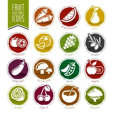 Fruit and Vegetable Icon Set Stock Illustration