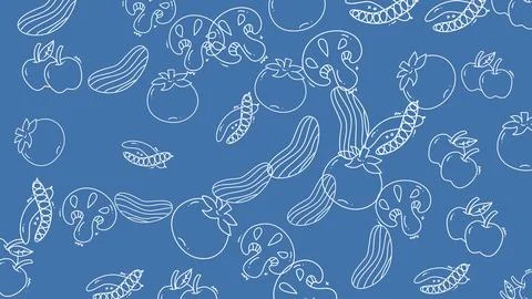 Fruit and Vegetable Pattern on Blue Background - Healthy Eating Concept. Stock Illustration