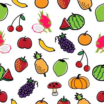 Fruit and Vegetable Pattern Seamless  background. Stock Illustration