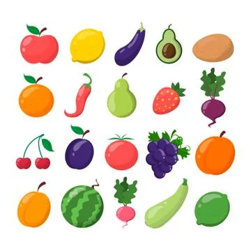 Fruit and vegetable set. Lemon, orange, banana Stock Illustration