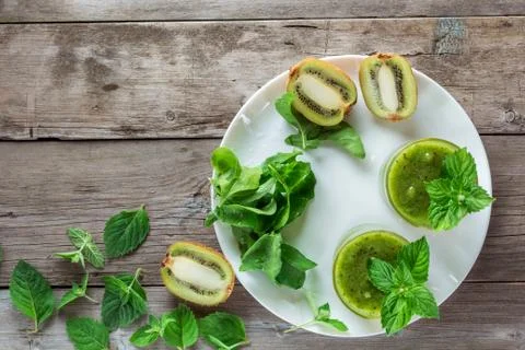 Fruit and vegetable smoothies. Flat lay Stock Photos