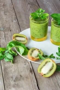 Fruit and vegetable smoothies. Flat lay Stock Photos